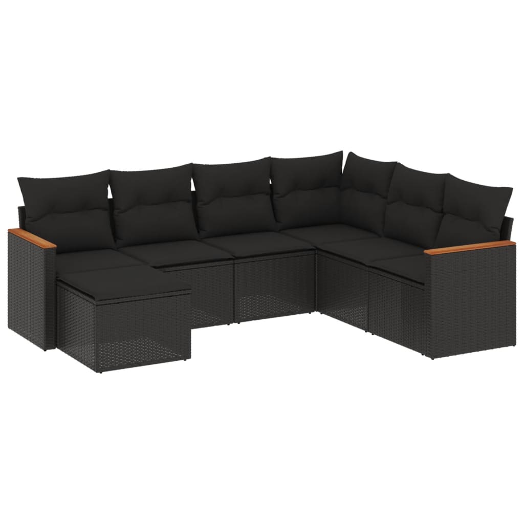 Set Divani da Giardino con Cuscini 7pz Nero Polyrattan 3258604