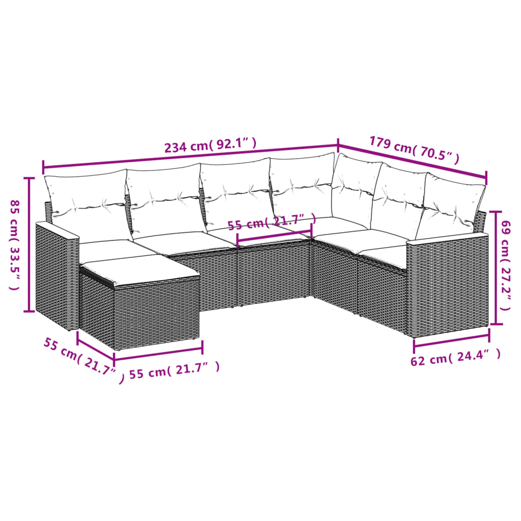 Set Divani da Giardino con Cuscini 7pz Nero Polyrattan 3258604