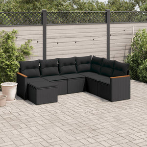 Set Divani da Giardino con Cuscini 7pz Nero Polyrattan 3258604