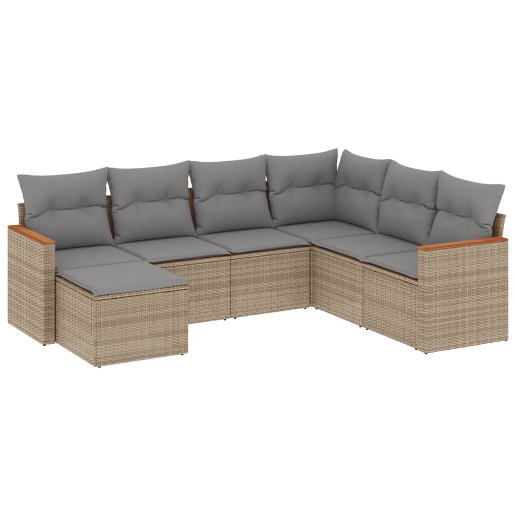 Set Divani da Giardino 7 pz con Cuscini Beige in Polyrattan 3258608