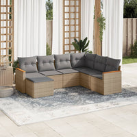 Set Divani da Giardino 7 pz con Cuscini Beige in Polyrattan 3258608