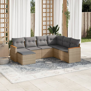 Set Divani da Giardino 7 pz con Cuscini Beige in Polyrattan 3258608