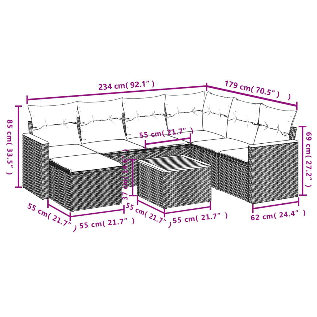 Set Divani da Giardino con Cuscini 8 pz Nero in Polyrattan 3258612