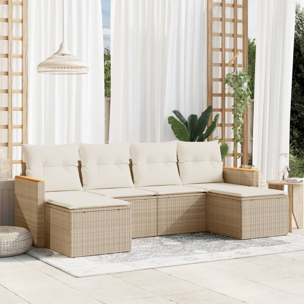 Set Divano da Giardino 6 pz con Cuscini Beige in Polyrattan 3258621