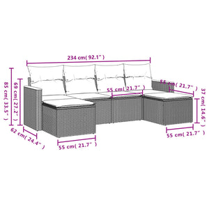 Set Divano da Giardino 6 pz con Cuscini Grigio in Polyrattancod mxl 116260