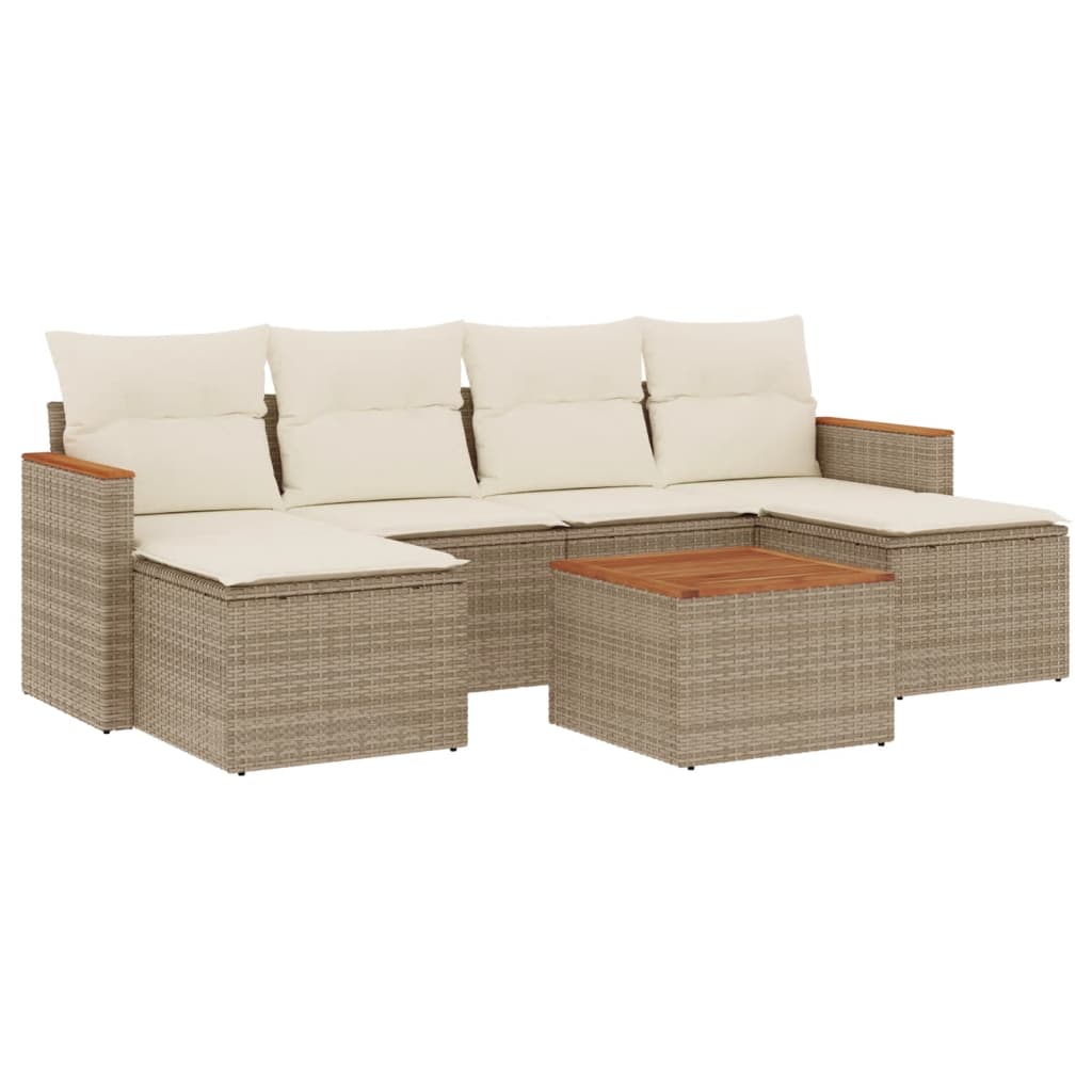 Set Divani da Giardino 7 pz con Cuscini Beige in Polyrattan 3258628