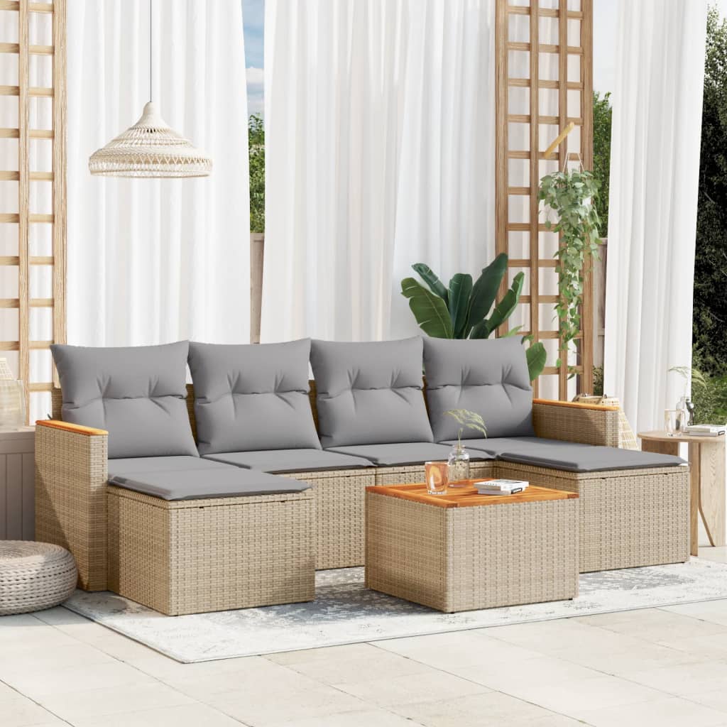 Set Divani da Giardino 7 pz con Cuscini Beige in Polyrattancod mxl 88540