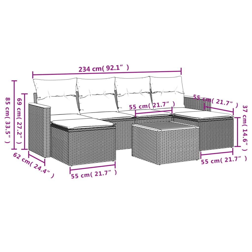 Set Divani da Giardino 7 pz con Cuscini Grigio in Polyrattan 3258630