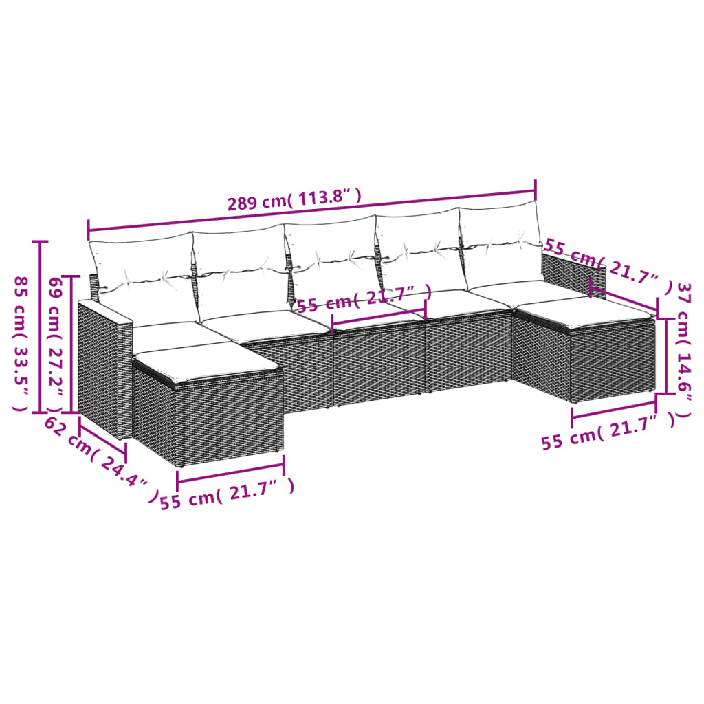 Set Divani da Giardino con Cuscini 7pz Nero Polyrattan 3258632