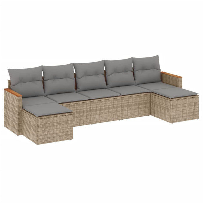 Set Divani da Giardino 7 pz con Cuscini Beige in Polyrattan 3258636