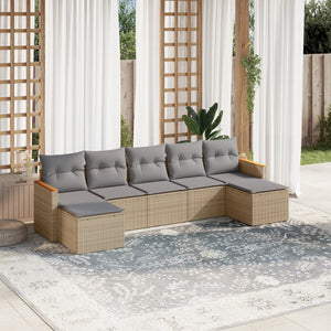 Set Divani da Giardino 7 pz con Cuscini Beige in Polyrattan 3258636