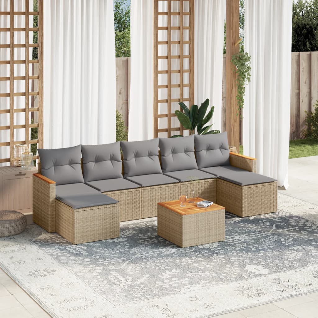 Set Divano da Giardino 8 pz con Cuscini Beige in Polyrattancod mxl 90185