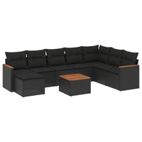 Set Divani da Giardino 9 pz con Cuscini Nero in Polyrattan 3258653