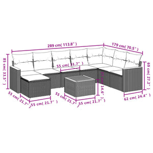 Set Divani da Giardino 9 pz con Cuscini Nero in Polyrattan 3258653