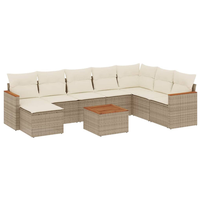 Set Divano da Giardino 9 pz con Cuscini Beige in Polyrattan 3258656