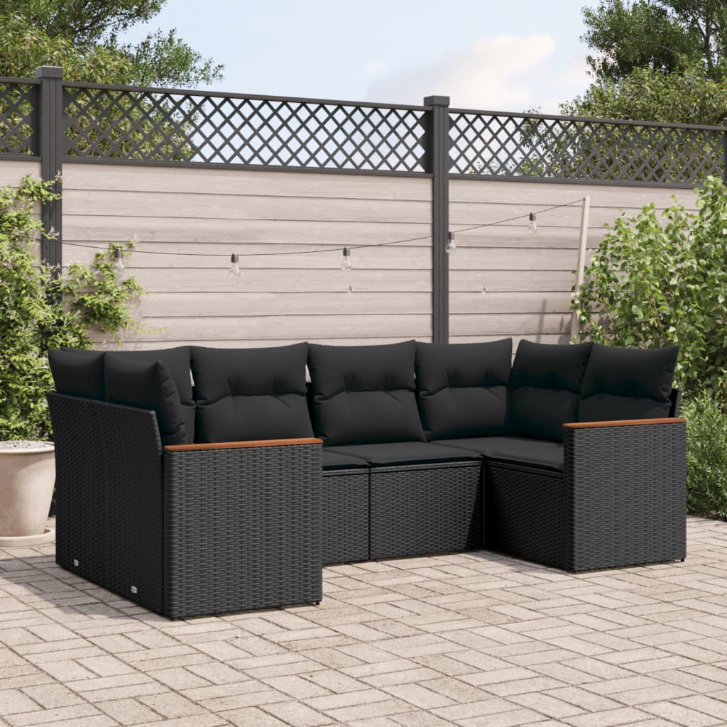 Set Divano da Giardino 6 pz con Cuscini Nero in Polyrattan 3258660