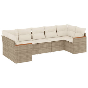 Set Divani da Giardino 7 pz con Cuscini Beige in Polyrattan 3258670