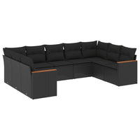 Set Divani da Giardino 9 pz con Cuscini Nero in Polyrattan 3258674