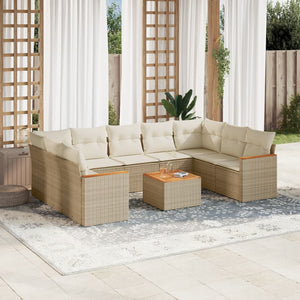 Set Divano da Giardino 10 pz con Cuscini Beige in Polyrattan 3258684