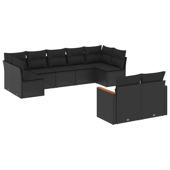 Set Divani da Giardino 9 pz con Cuscini Nero in Polyrattan 3258688