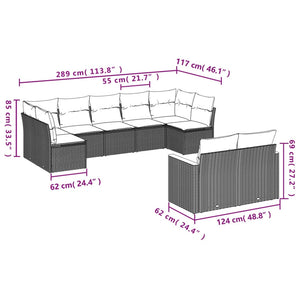 Set Divani da Giardino 9 pz con Cuscini Nero in Polyrattan 3258688