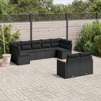 Set Divani da Giardino 9 pz con Cuscini Nero in Polyrattan 3258688