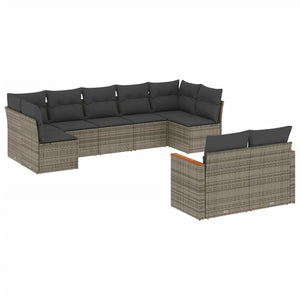 Set Divano da Giardino 9 pz con Cuscini Grigio in Polyrattan 3258693