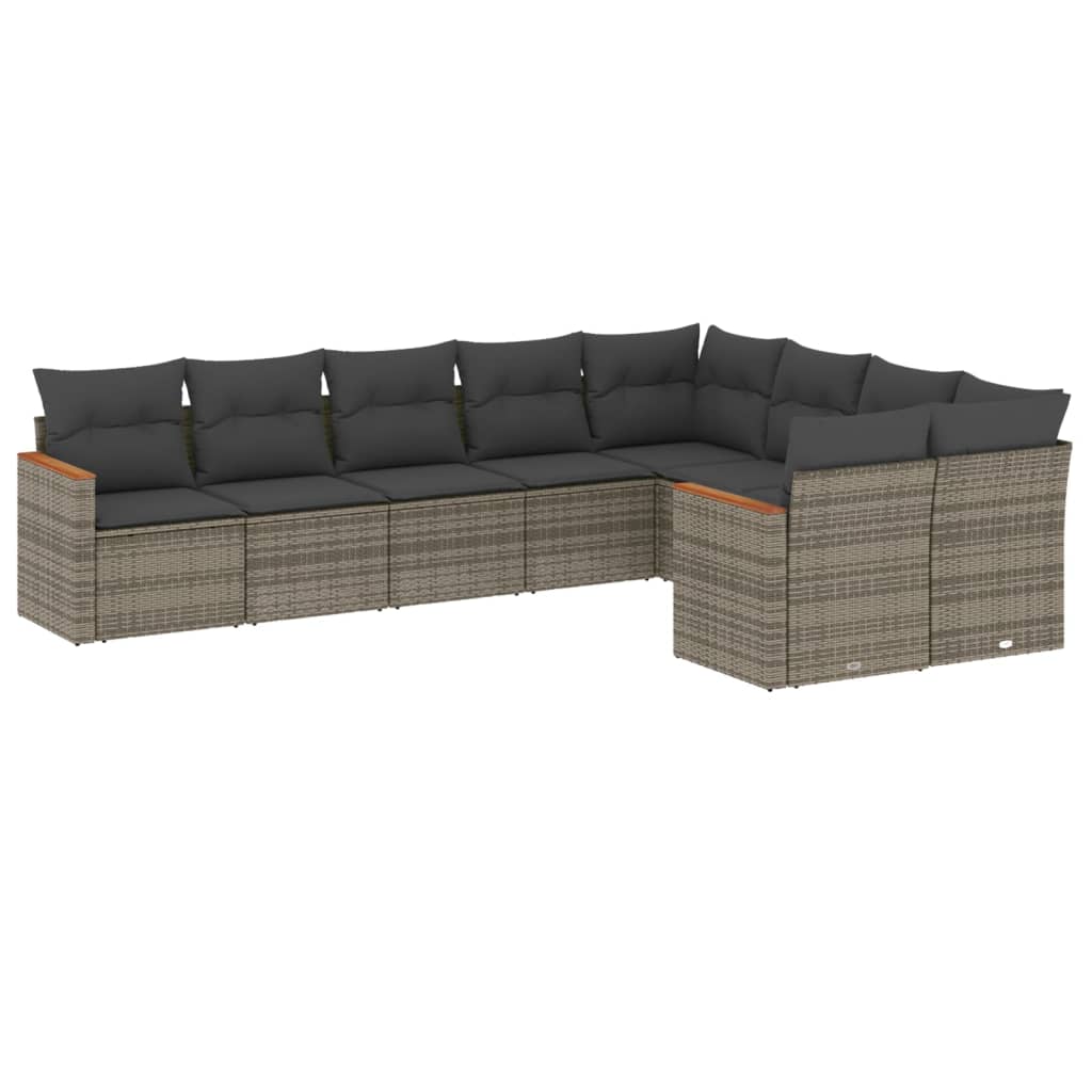 Set Divano da Giardino 9 pz con Cuscini Grigio in Polyrattan 3258707