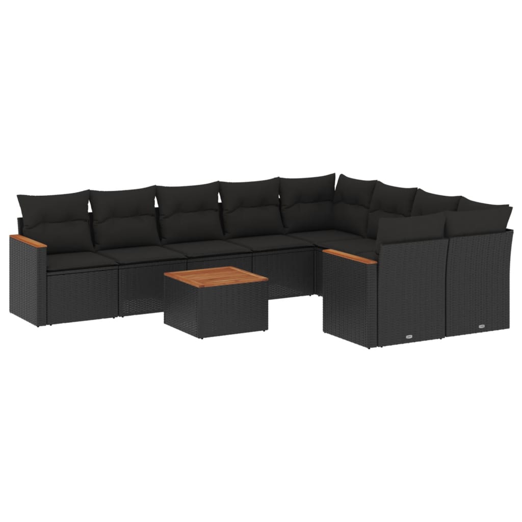 Set Divani da Giardino 10pz con Cuscini in Polyrattan Nero 3258709