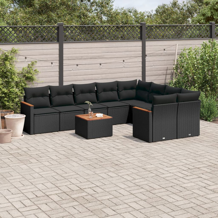 Set Divani da Giardino 10pz con Cuscini in Polyrattan Nero 3258709