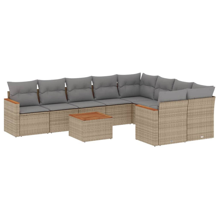 Set Divano da Giardino 10 pz con Cuscini Beige in Polyrattan 3258713