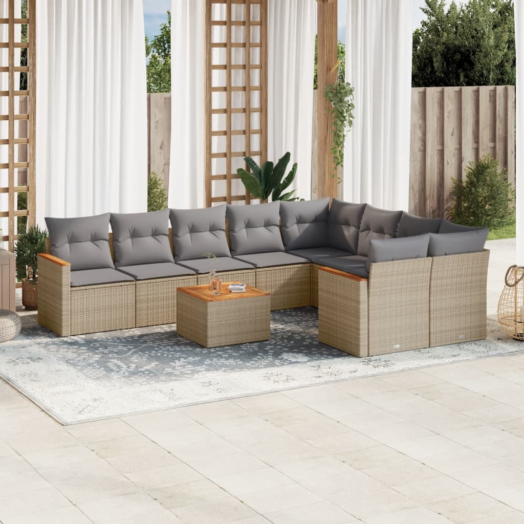 Set Divano da Giardino 10 pz con Cuscini Beige in Polyrattan 3258713