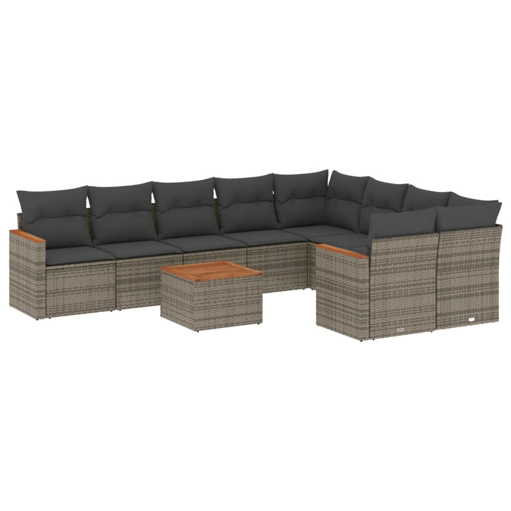 Set Divano da Giardino 10 pz con Cuscini Grigio in Polyrattan 3258714