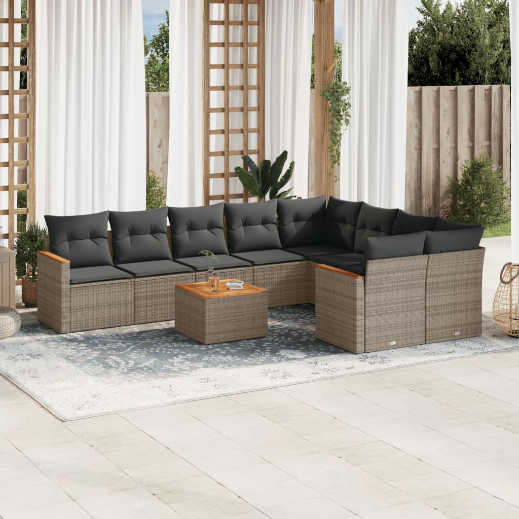 Set Divano da Giardino 10 pz con Cuscini Grigio in Polyrattan 3258714