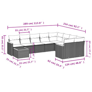 Set Divani da Giardino 10pz con Cuscini in Polyrattan Nero 3258717