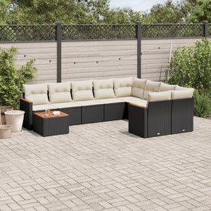 Set Divani da Giardino 10pz con Cuscini in Polyrattan Nero 3258717