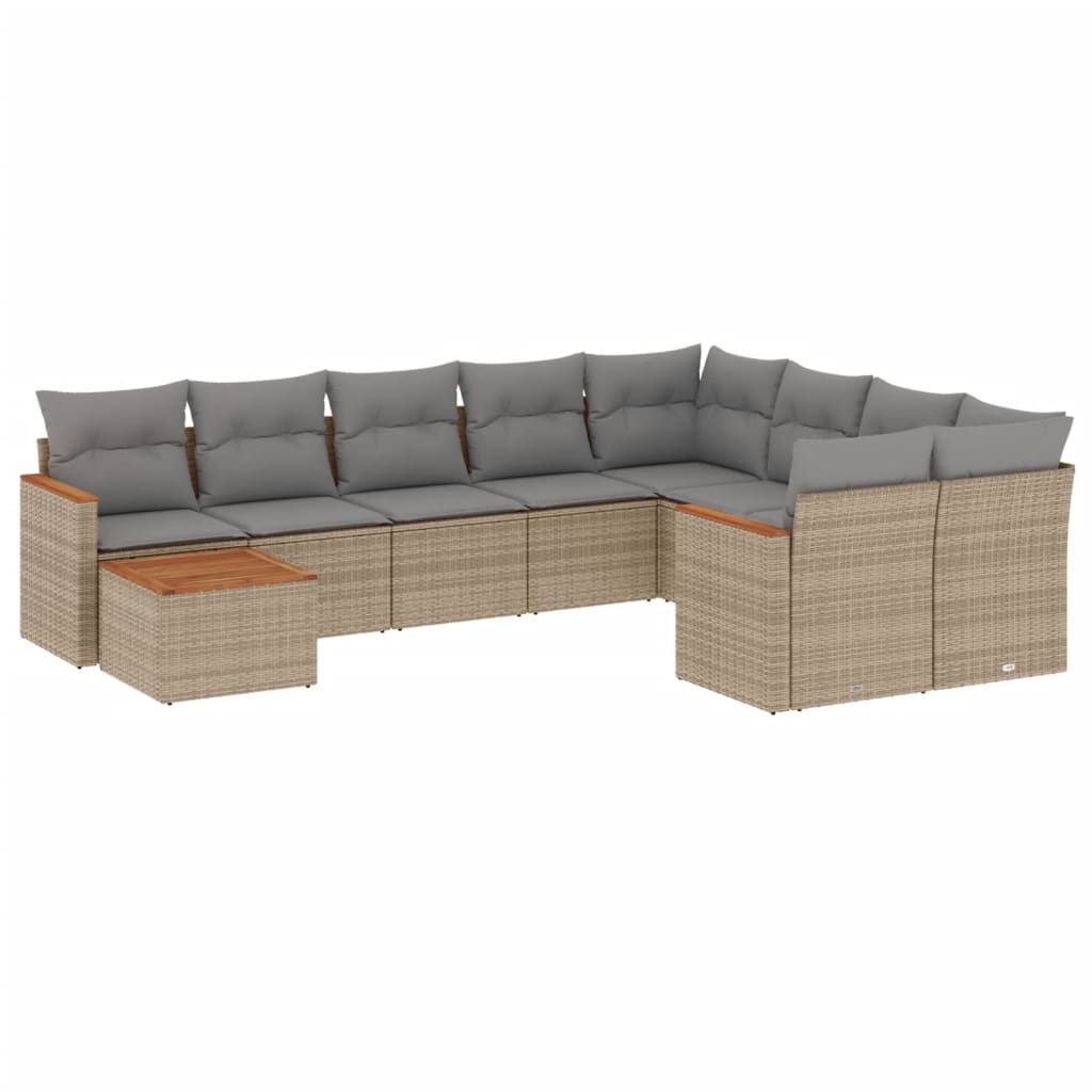 Set Divano da Giardino 10 pz con Cuscini Beige in Polyrattan 3258720