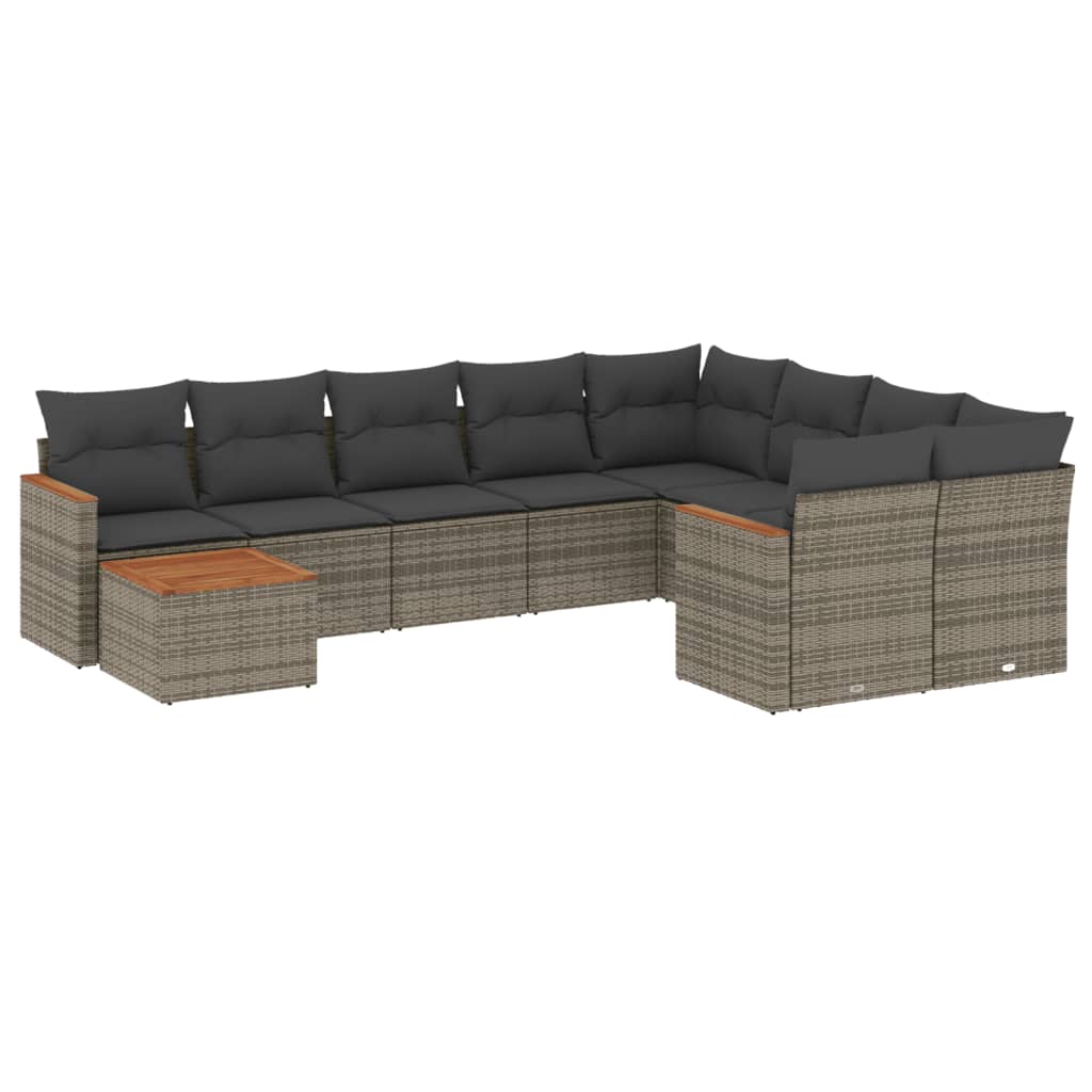 Set Divano da Giardino 10 pz con Cuscini Grigio in Polyrattan 3258721