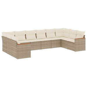 Set Divano da Giardino 10 pz con Cuscini Beige in Polyrattan 3258726