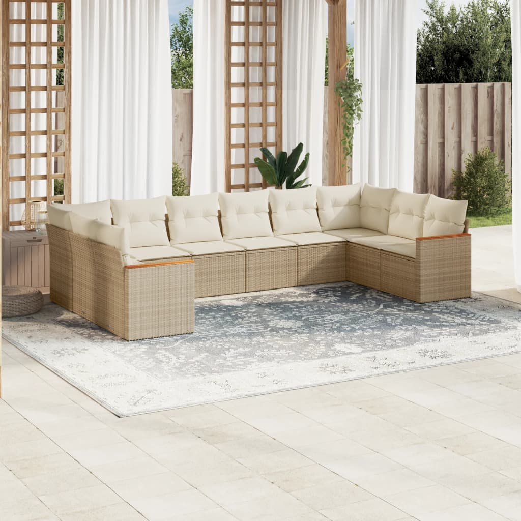 Set Divano da Giardino 10 pz con Cuscini Beige in Polyrattancod mxl 112564