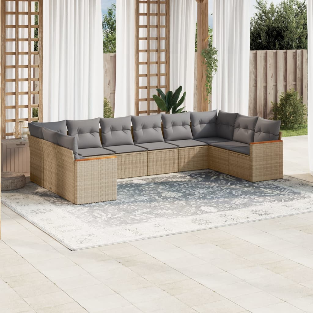 Set Divano da Giardino 10 pz con Cuscini Beige in Polyrattancod mxl 92297