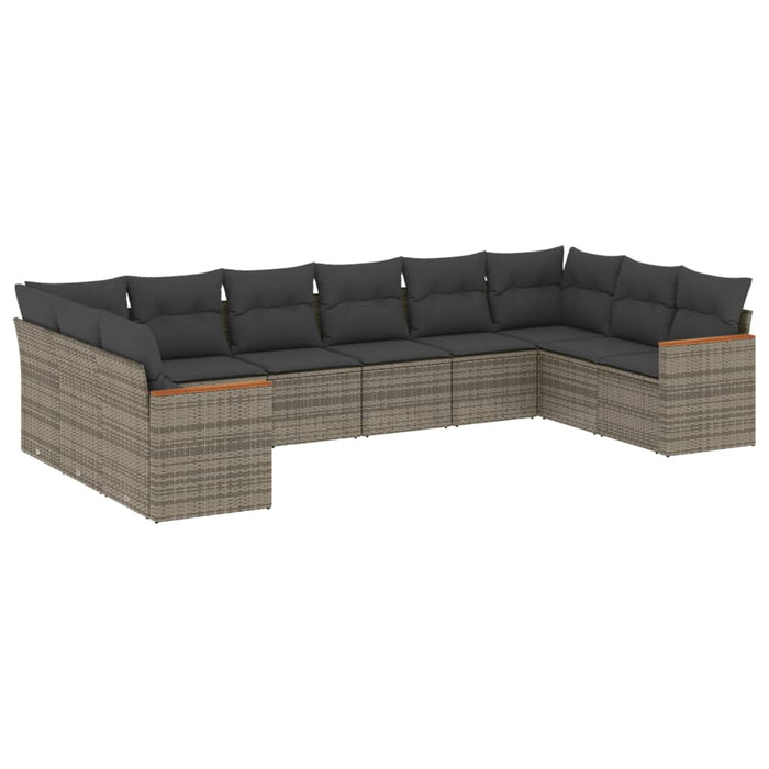 Set Divano da Giardino 10 pz con Cuscini Grigio in Polyrattan 3258728