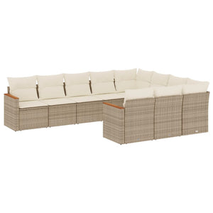 Set Divano da Giardino 10 pz con Cuscini Beige in Polyrattan 3258740