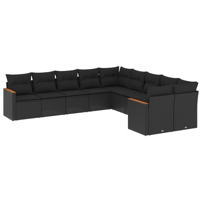 Set Divani da Giardino 10pz con Cuscini in Polyrattan Nero 3258751