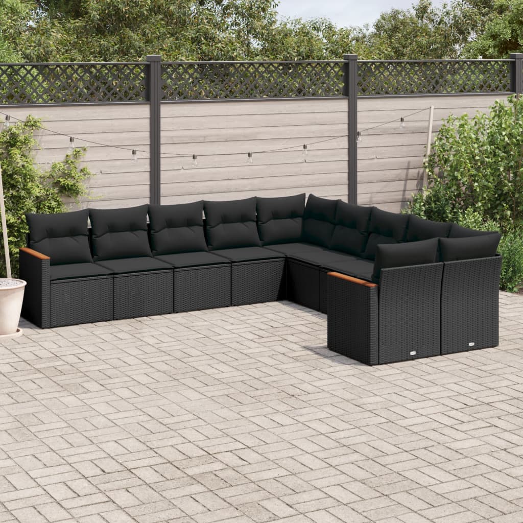 Set Divani da Giardino 10pz con Cuscini in Polyrattan Nero 3258751