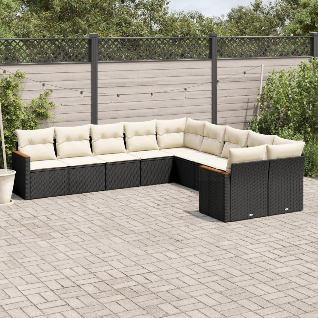 Set Divani da Giardino 10pz con Cuscini in Polyrattan Nero 3258752