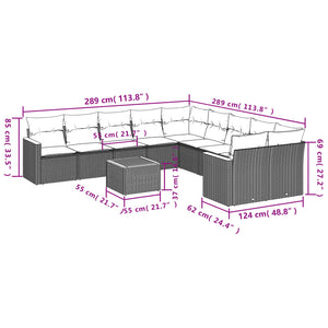 Set Divani da Giardino 11 pz con Cuscini in Polyrattan Grigio 3258763