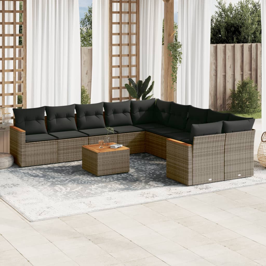 Set Divani da Giardino 11 pz con Cuscini in Polyrattan Grigio 3258763