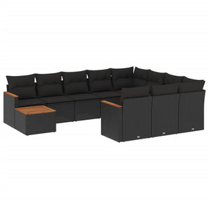 Set Divani da Giardino 11 pz con Cuscini in Polyrattan Nero 3258765