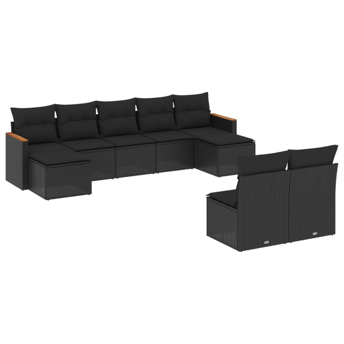 Set Divani da Giardino 9 pz con Cuscini Nero in Polyrattan 3258772